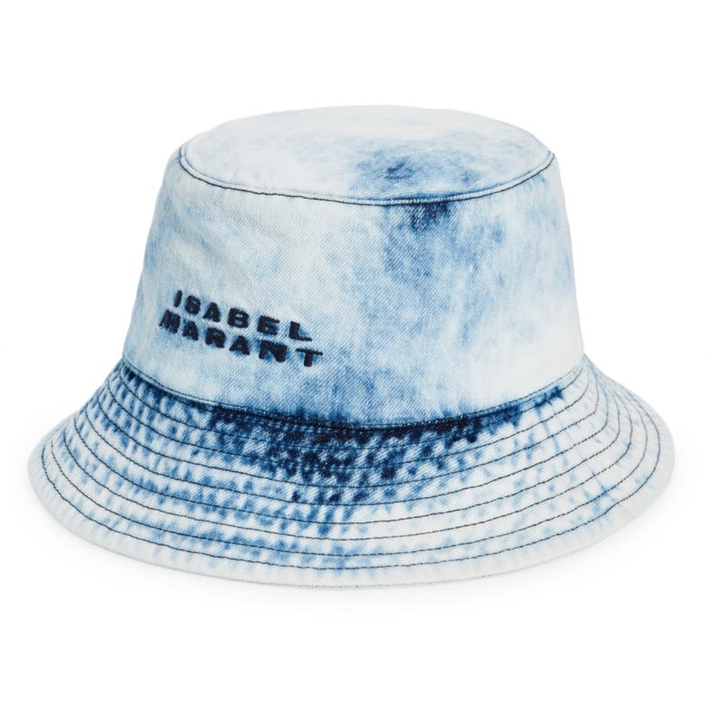 Isabel Marant Giorgia Embroidered Acid Wash Denim Bucket Hat Tie Dye Nwt 58 Cm L